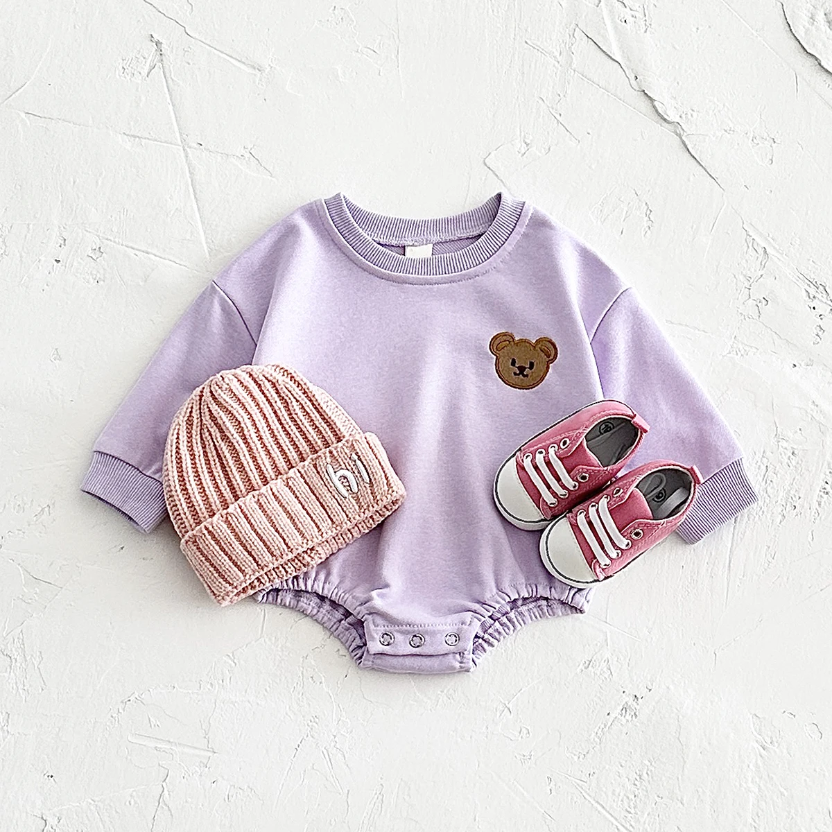 Baby Clothes Romper Long Sleeve Bear Sweatshirt Sweet Lavender Terry Cotton 0-2Y Newborn Boy Girl Bodysuits Infant Fall Winter