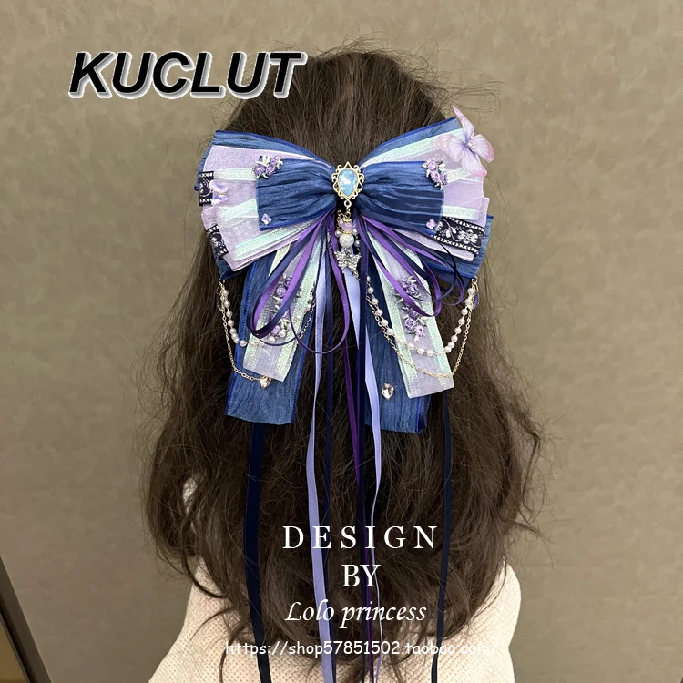 Handgefertigter Lolita-Haarschmuck für Frauen, schwere Industrie, marineblau, Mädchen-Haarspange, Schleife, süßes und süßes Cosplay-Accessoire