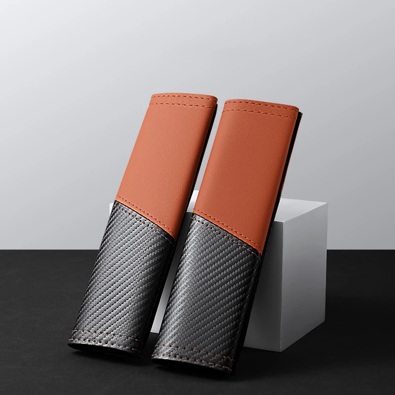 2PCS Leather Carbon Fiber Universal Car Seat Belt Cover Shoulder Protector Pad for BMW Mazda Ford Jeep Honda Toyota AUDI TESLA