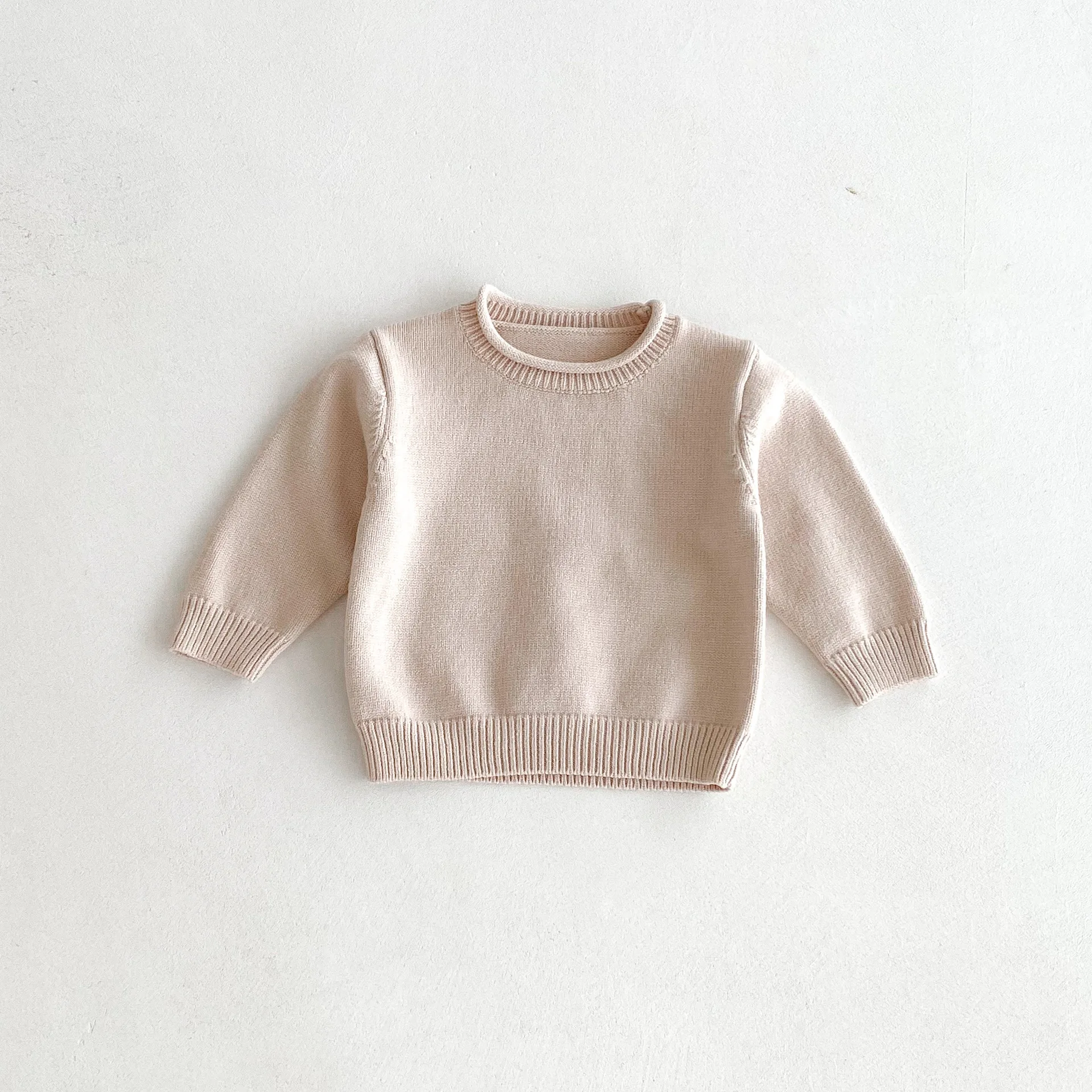 

Boys Girls Sweaters Autumn Winter Round Neck Solid Color Casual Knitter Sweater Kids Simple Basic Pullover Knitwear Tops