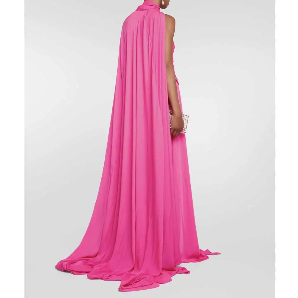 YUMDI Pink Chiffon One-shoulder Dress Elegant Sharon Ball Salon Party Strapless Dress Performance Gown Women's Long Dress