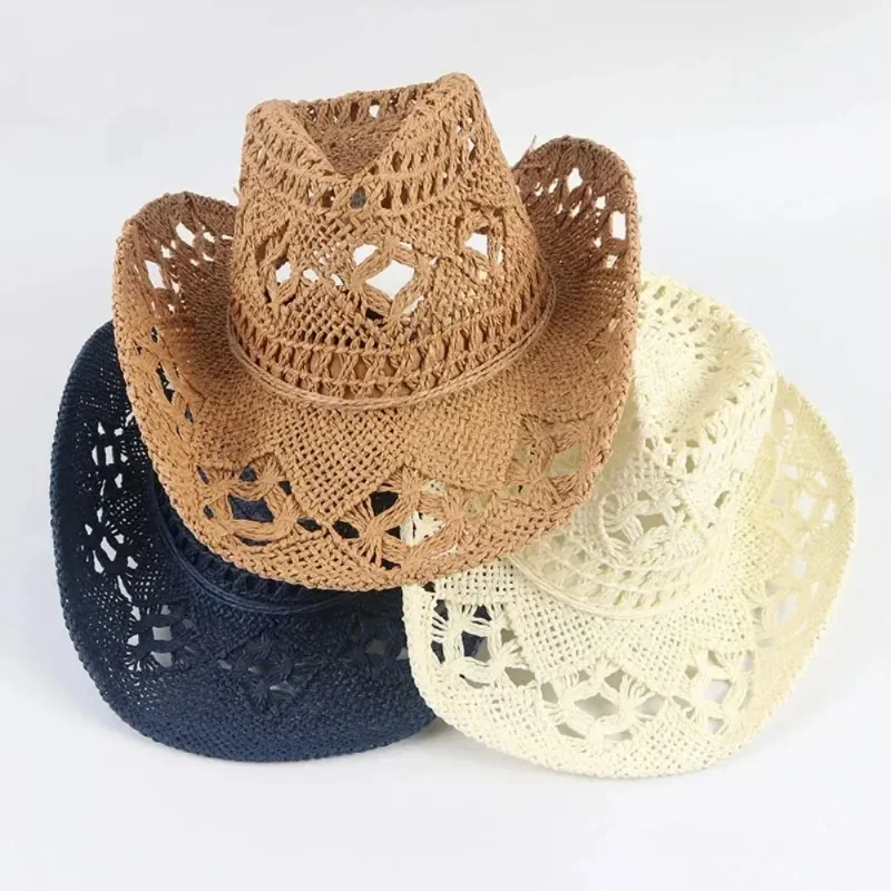 

Cap Summer Outdoor Men Women Hand Woven Caps Western Cowboy Straw Hats Wide Brim Breathable Beach Sun Protection Hat Gorras 모자