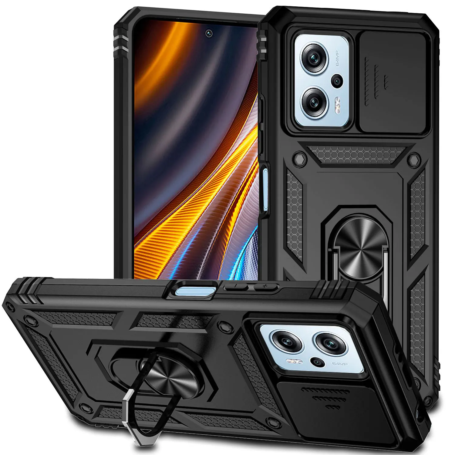 

Slide Lens Push Window Magnet Ring Holder Back Bumper Cover For Redmi Note11TPro Phone Case