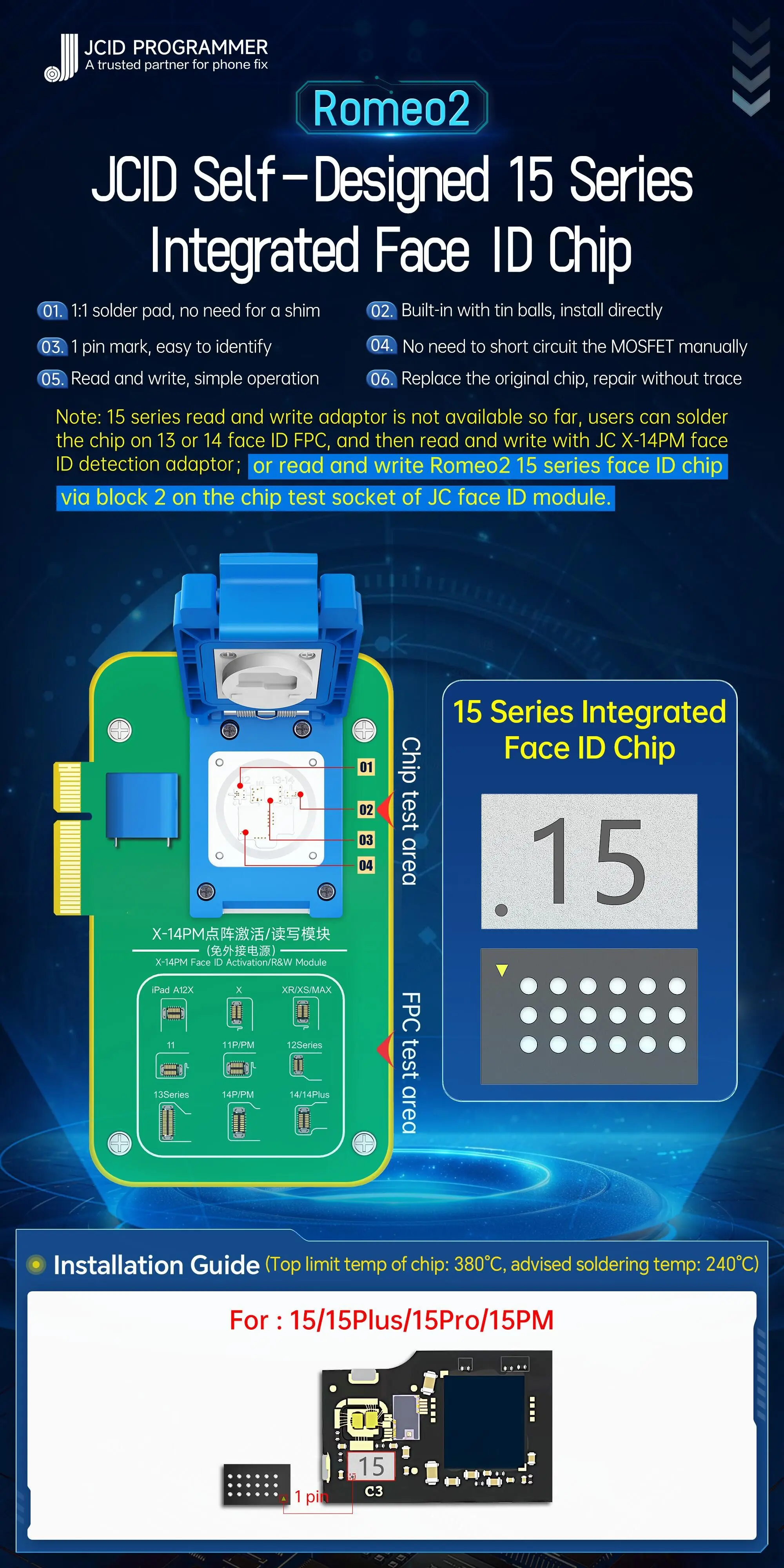 Imagem -05 - Integrado Face id Chip para Telefone Projetor de Ponto Malha ic Leitura e Gravação X12 13 14 15pm Pad Pro3 pc Peças 10 Peças jc Romeo2