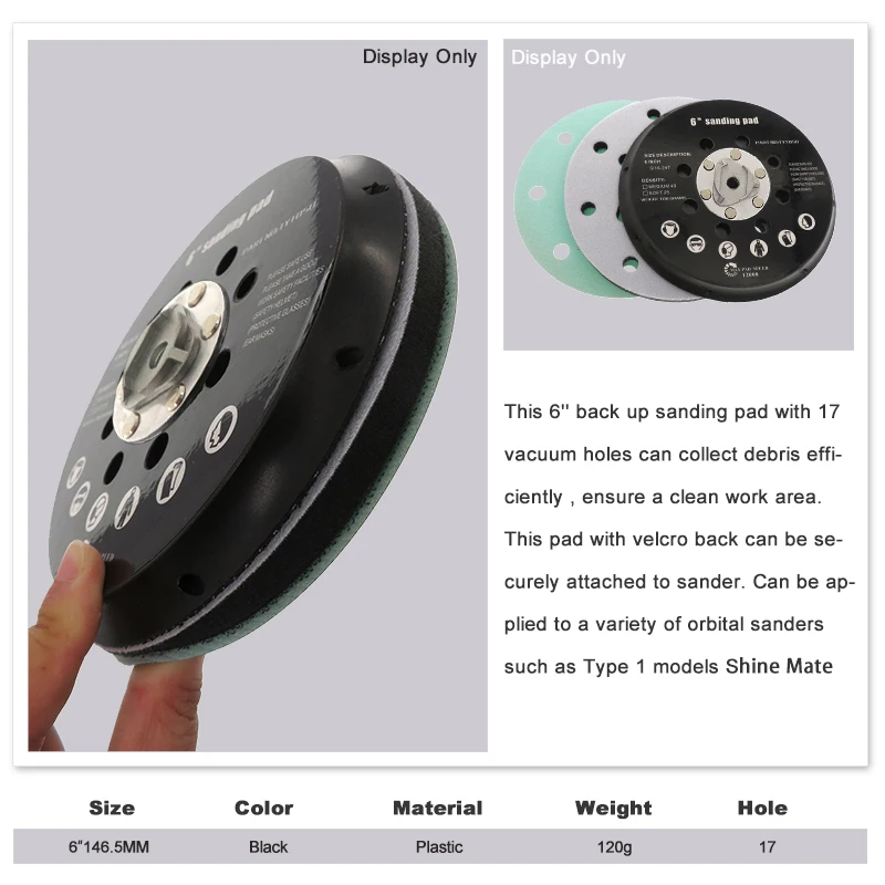 6 pollici 17 fori 150mm tampone di levigatura di Backup 5/16 "-24 disco di levigatura a disco gancio e anello piastra di supporto levigatrice utensili elettrici