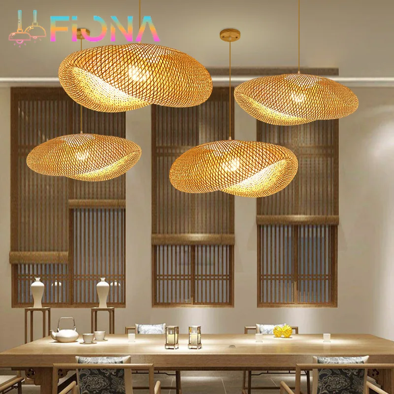 

Classical Weaving Rattan Bamboo LED Chandelier Handmade Pendant Light Ceiling Fixtures Home Decor Bedroom Living Dining Room