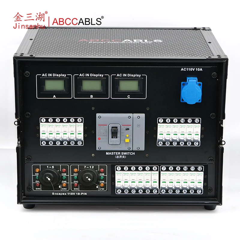 ABCCABLS 400A 3-Phase Comlock Power Distro Box 110V 6-Socket Socapex 19Pin Stage Power Distribution System for Concerts Live