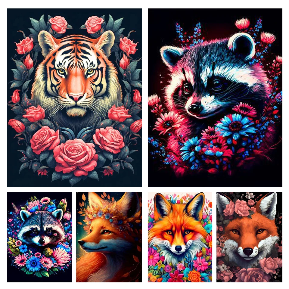 5D DIY Diamond Painting Animal Rhinestone Flowers Raccoon Tiger Diamond Embroidery Art Mosaic Home Decoration Handmade Gift Kit