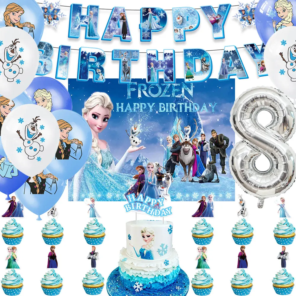 Frozen Elsa Princess Birthday Party Decoration Backdrop Balloon Cake Topper Ice Snow Castle Banner Girl Gift Wedding Home Decor