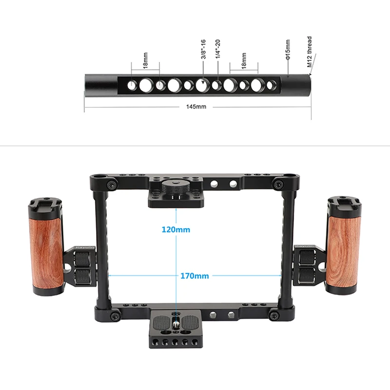 HDRIG Aluminum DSLR Camera Cage With Multi-function Wooden side handle for Canon, For Nikon, For Sony, For Panasonic GH3/GH4