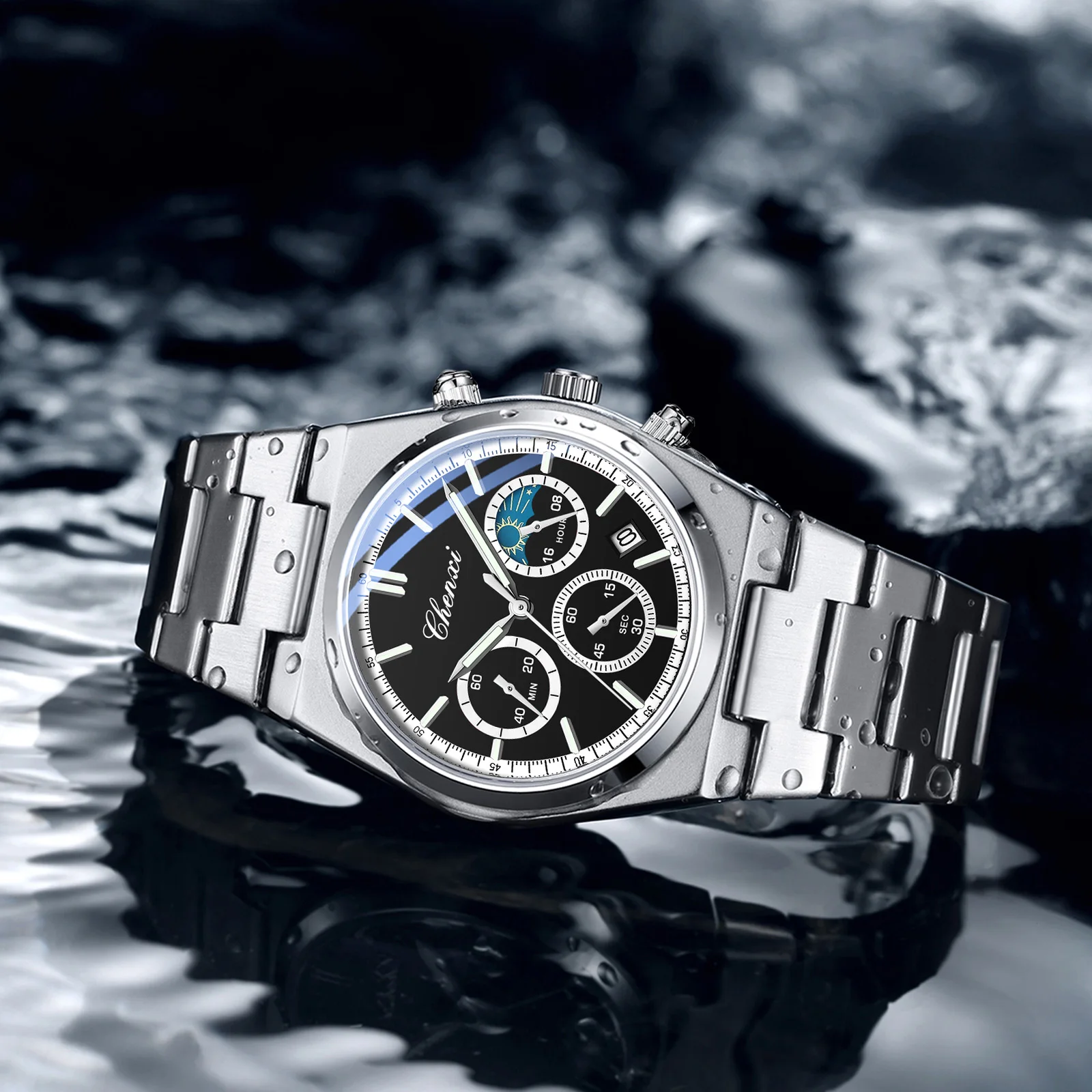 Men's Watches CHENXI 2025 High Quality Sports Chronograph Date Quartz Wristwatch Men's Watch Stainless Steel Waterproof Luminous