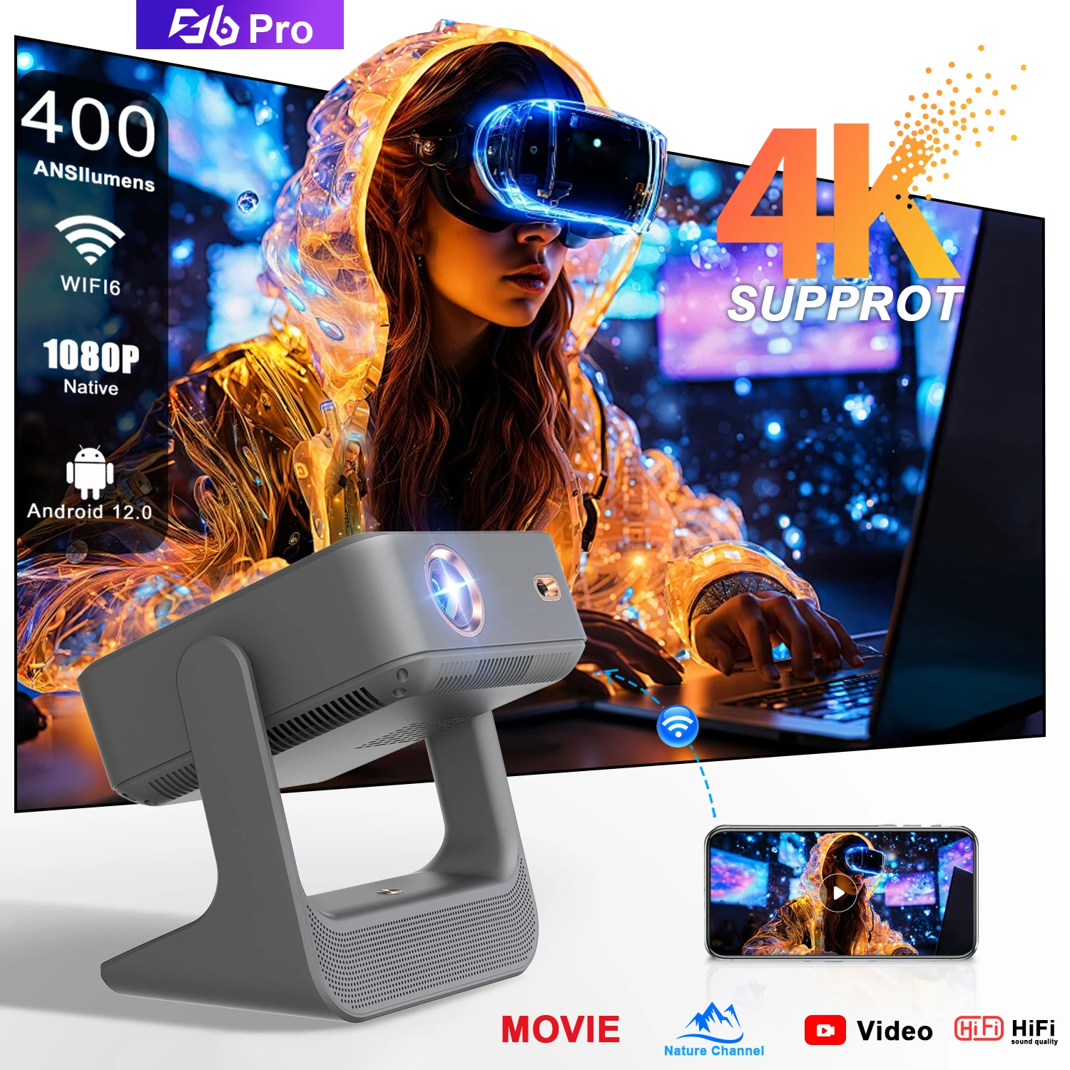 Projector, 4K Hd Wi… - image