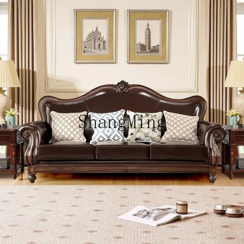 

FG solid wood top layer cowhide sofa villa living room leather sofa combination