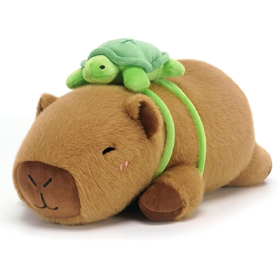 Capibara de peluche ponderado con mochila de tortuga, almohada de felpa suave de juguete para adultos, 9,8 pulgadas, 0,8 Lb, color Beige claro, calma