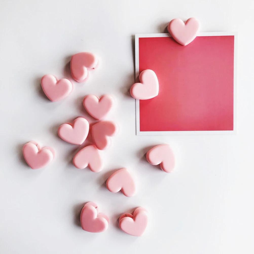 

12pcs Pink Heart Clips Holders Bright Colors Multi purpose Water Resistant Document Folder Paper Office Supplies