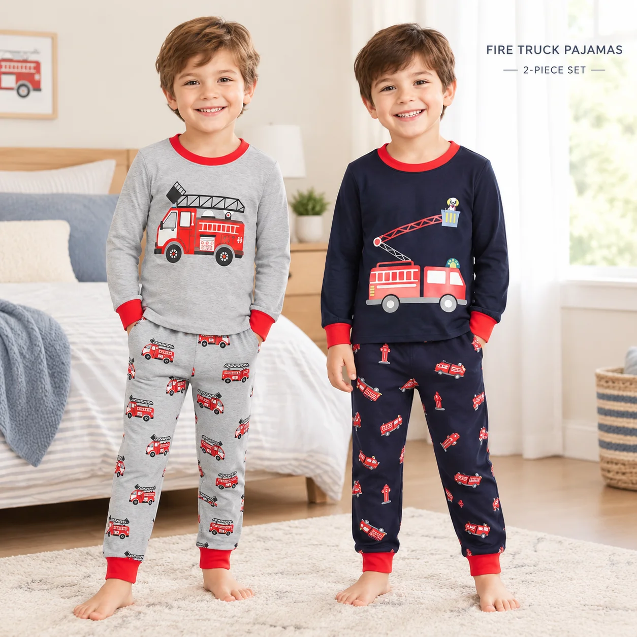 Little Hand Kids Pajamas Set Baby Boys Pijama Fire Engine Sleepwear Cotton Soft Nightwear Children Clothing Homewear for 2-7t