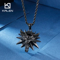 KALEN Domineering Wolf Head Charm Necklace Pendant for Men Witcher 3 Wolf Head Pendant Punk Animal Party Jewelry Gift