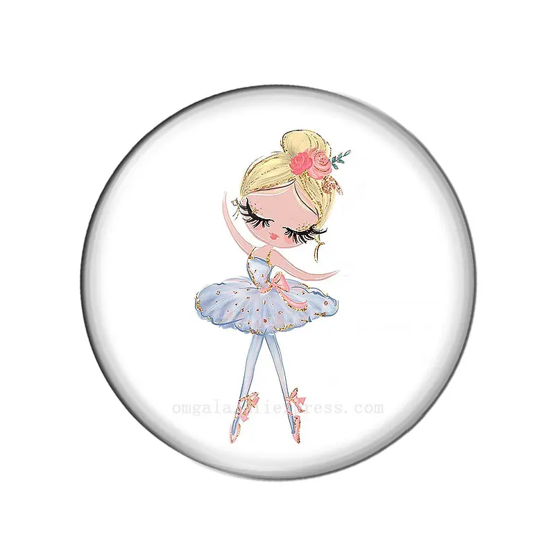 Cartoon Lovely Golden Gliter Dancing Girls 10mm/12mm/16mm/18mm/25mm Round Photo Glass Cabochon Demo Flat Back Making Findings