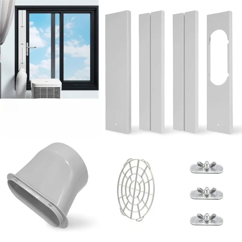 Portable Air Conditioner Window Exhaust Kit Sliding Panel Plate with Hose Adapter for Home BedRoom Cooling AC Vent Accessories