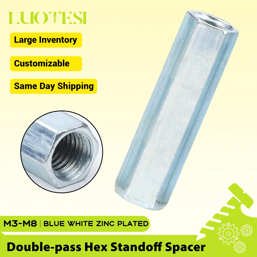Double-pass Hexagon Standoff Spacer Blue White Zinc Plated M3 M4 M5 M6 M8 Galvanized Hexagonal Double Thread Extension Nut Joint