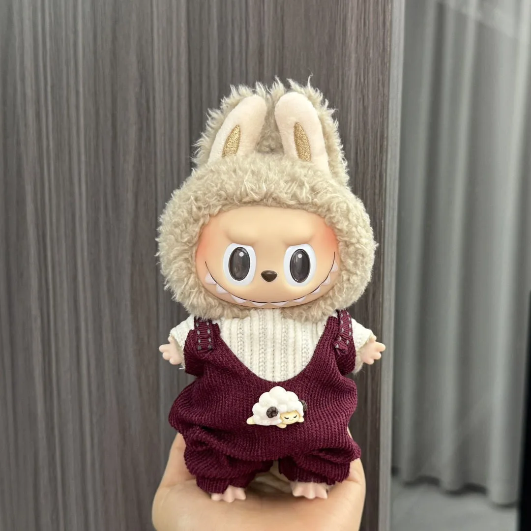 Cute Labubu Bunny Doll Accessories with Knitted Clothes Rabbit Ears Hat Heart Sweater for Toy Collectors Labubu Clothes