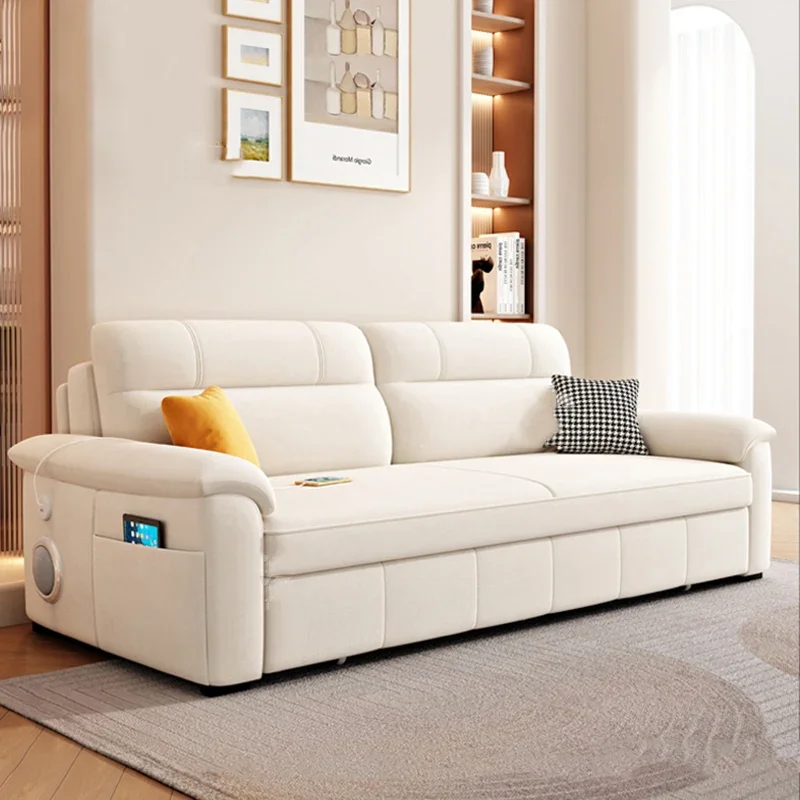 USB Cute Velvet Couches Modern Foldable Square Nordic Living Room Sofas Bluetooth Speaker Designer Divano Letto Home Furniture