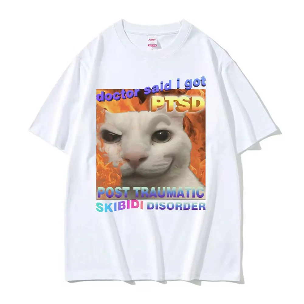 Skibidi Disorder Funny Cute Cat Meme Tee Shirt Gift Men Women Vintage Fashion Casual 100% Cotton Short Sleeve T-shirt Streetwear