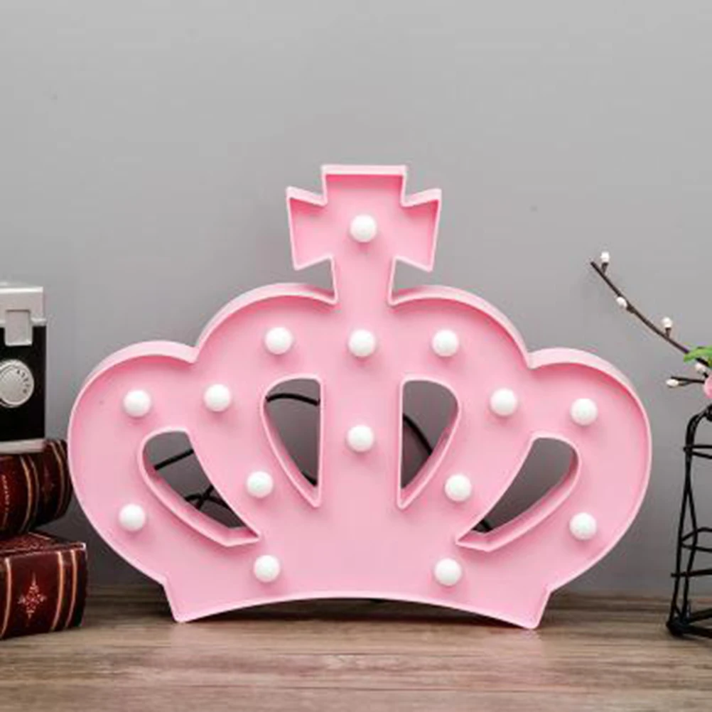 

Creative Crown Shaped Led Night Lamp Warm White Light Home Bedroom Decorative Lamp For Party Events No Batteries (Pink)