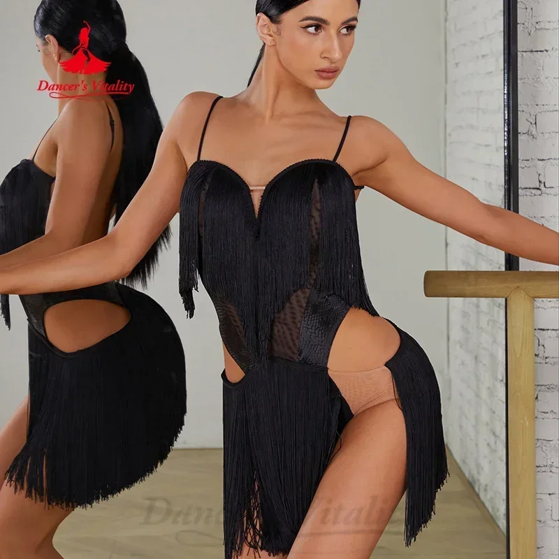 

Latin Dance Sexy Backless Tassel Dress for Women Tango Samba Rumba Professional Practice Clothes Girls Dancing Training Clothes