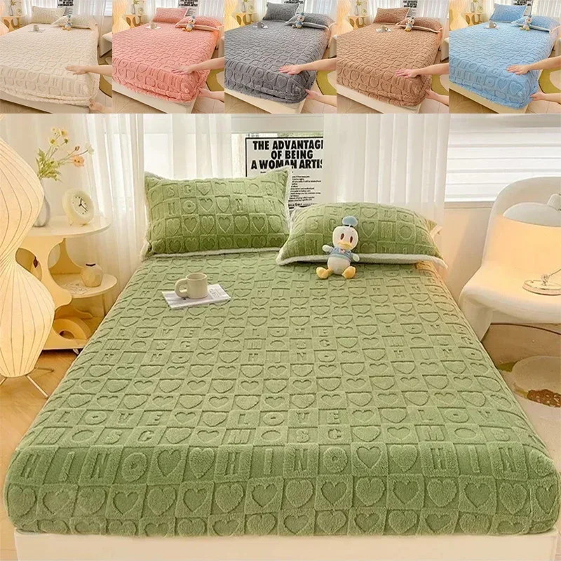 Coral Velvet Bedsheet Bedspread Milk Velvet Mattress Protective Cover Winter Plush Insulation Bedspread
