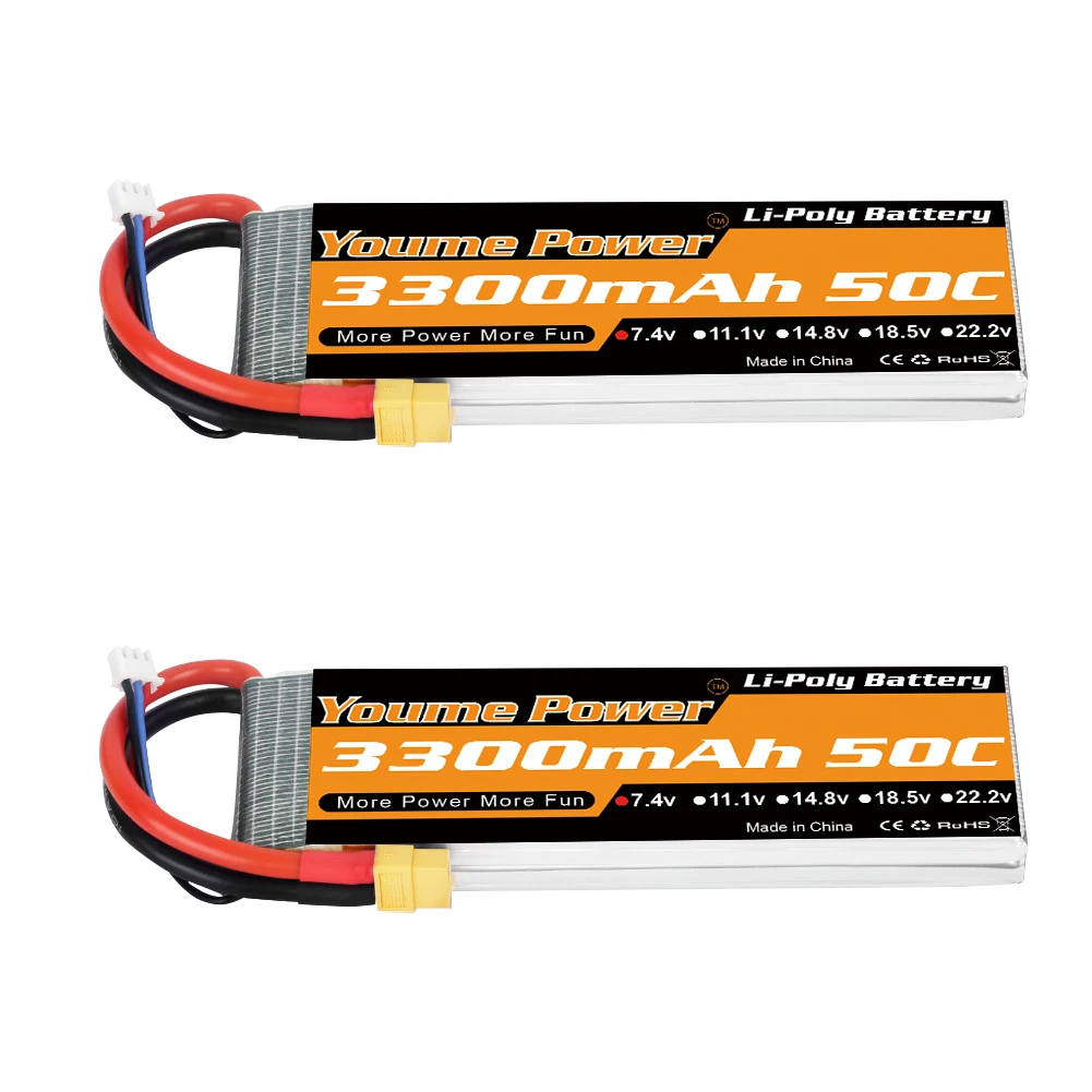 1/2 Pack YOUME 2S 3300mah Lipo Batterie 7,4V 50C XT60 für RC Flugzeug Hubschrauber Auto Boot Lkw Teile