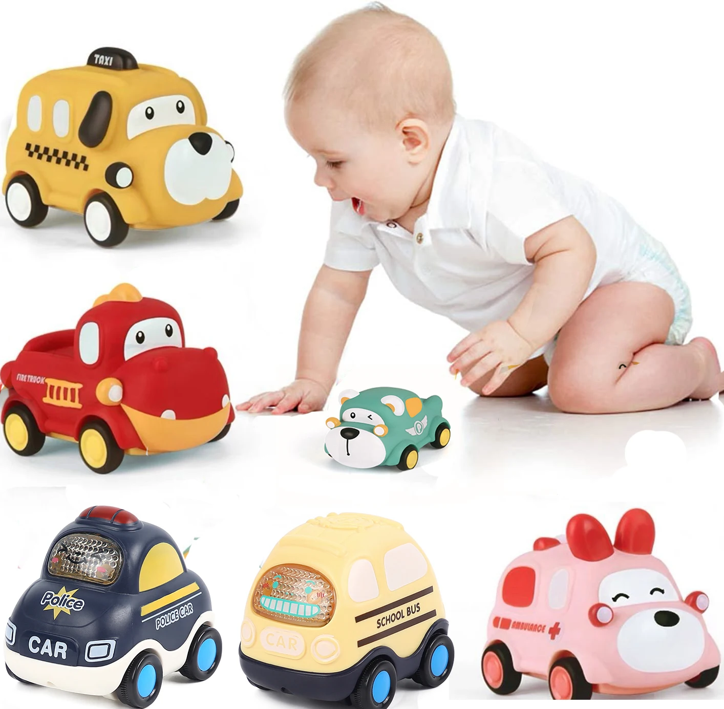 Mini carro de corrida para crianças, brinquedos do carro do bebê, Pull Back macio e resistente, brinquedo educativo para meninos e meninas, 1 a 5