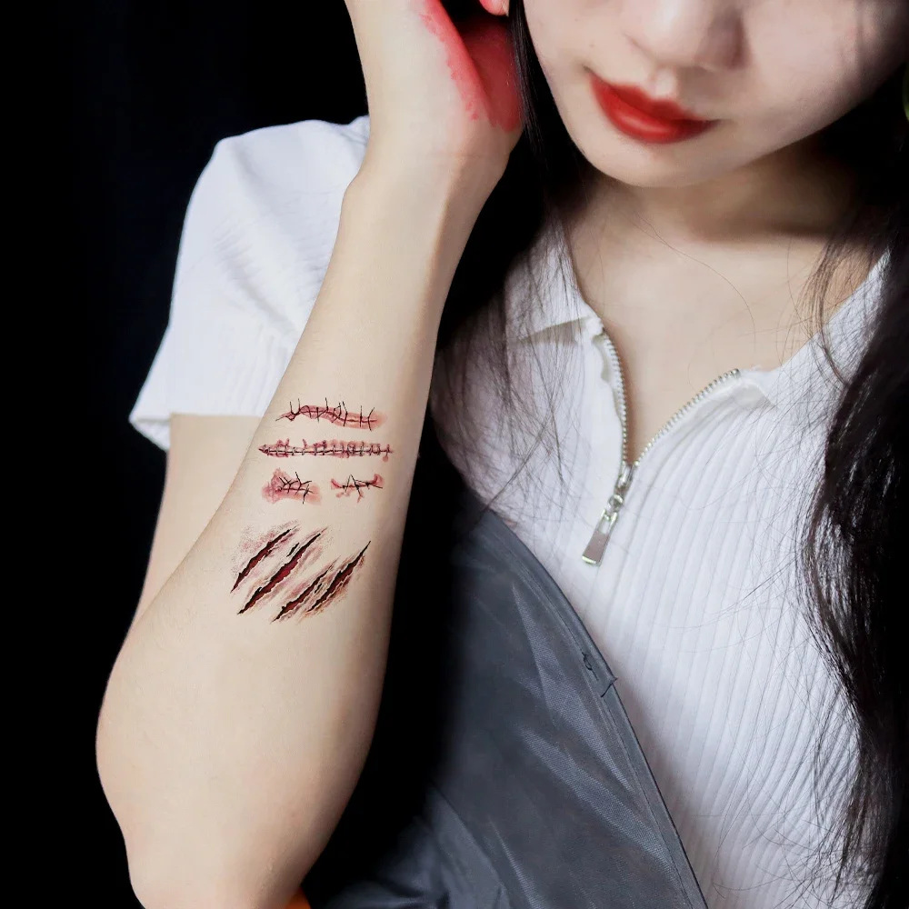 12 وشم مؤقت للبالغين في الهالوين، وشم رعب، وشم مؤقت للجرح الدموي، وتنكر الجسم والوجه، ومكياج مزحة، أ
