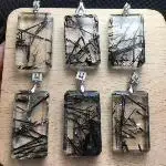 Unit One Pair 925 Silver With Natural Black Hair Quartz Crystal Gemstone Square Shaped Necklace Pendant For Jewelry Gift