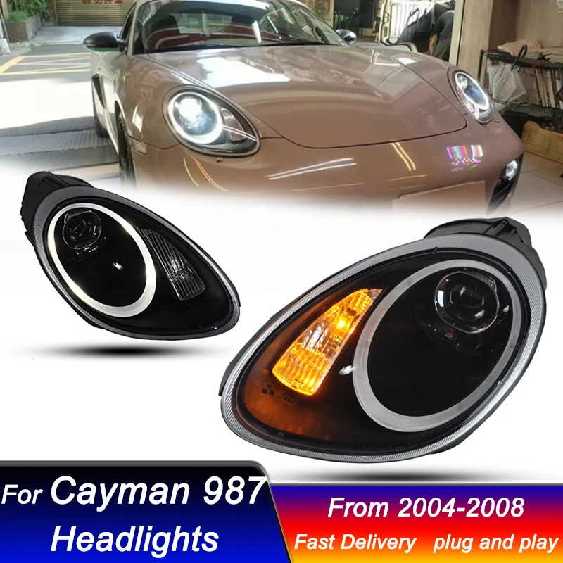 

Автомобильные светодиодные фары для Porsche Cayman 987 Boxster 2004-2008, новые полностью светодиодные DRL динамические сигнальные фары, передний фонарь в сборе