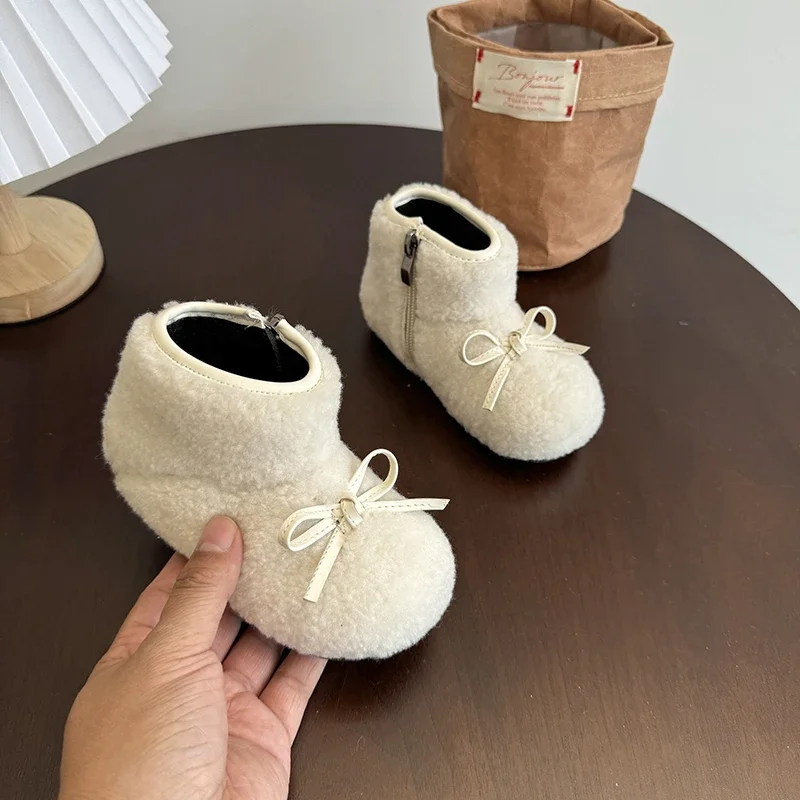 2024 Winter Children's Snow Boots Composite Wool Warm Lambswool Plush Baby Girls Boots Exquisite Gift Fashion Kids Casual Shoes