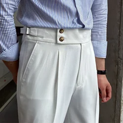 High Quality Men Naples Pants British Fashion High Waisted Straight Casual Pants Spring Autumn Trousers Banquet Dress Wedding