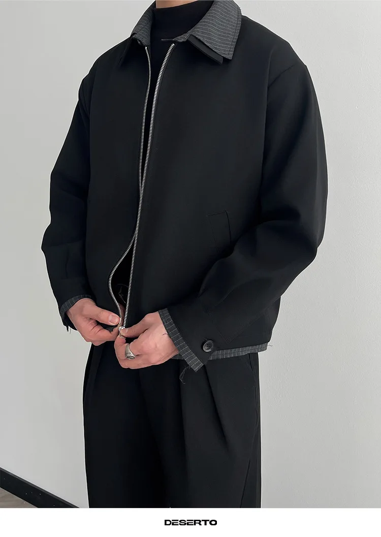 

Spring Autumn New Fashion Men's Black Casual Trendy Loose Zipper Turn-down Collar Long Sleeve Jackets Male Clothes Coats Tops