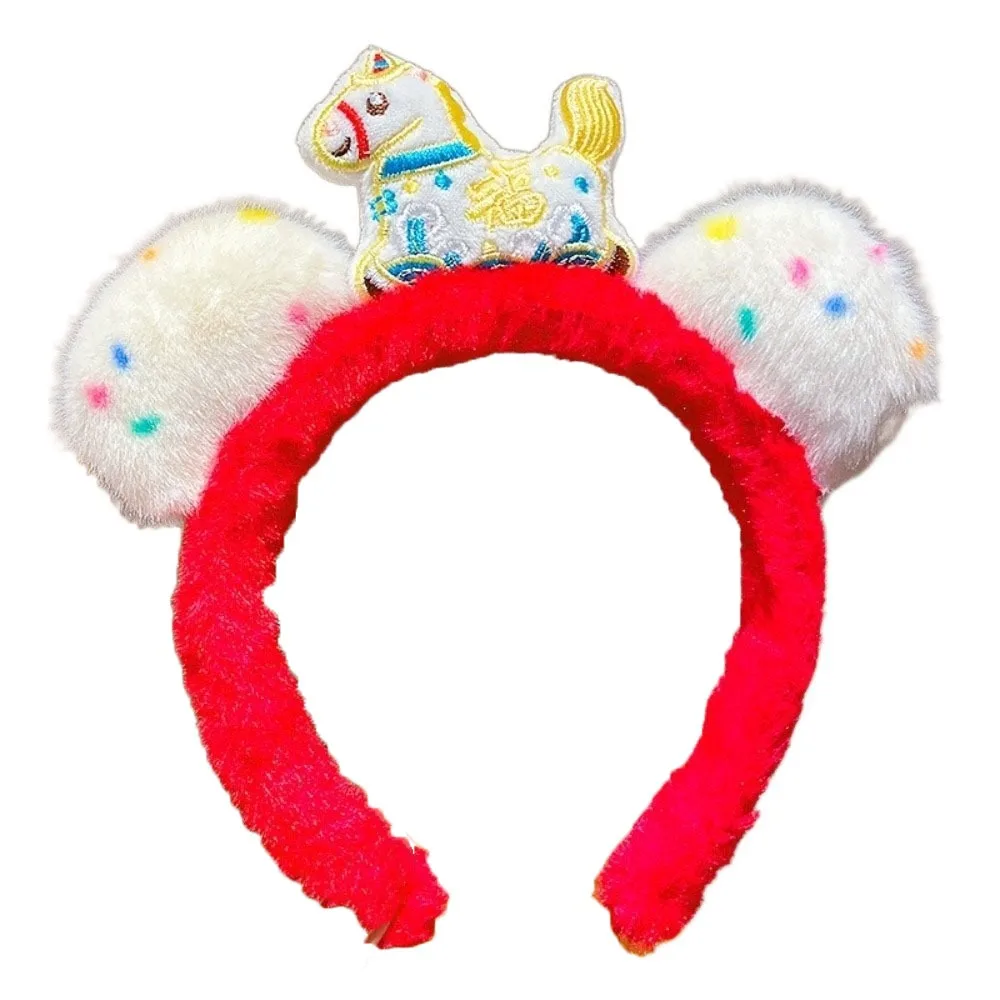 

Cute Cartoon Horse Hair Hoop Pony Plush New Year Headband Red Mascot New Year Headpiece Cosplay Supplies