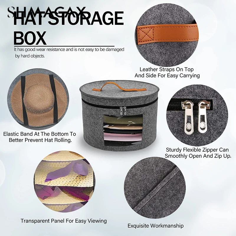 Hat Storage Box Dustproof Case Household Round Felt Storage Hats Bucket Clothes Organizers With Zippered Lid Travel Bags