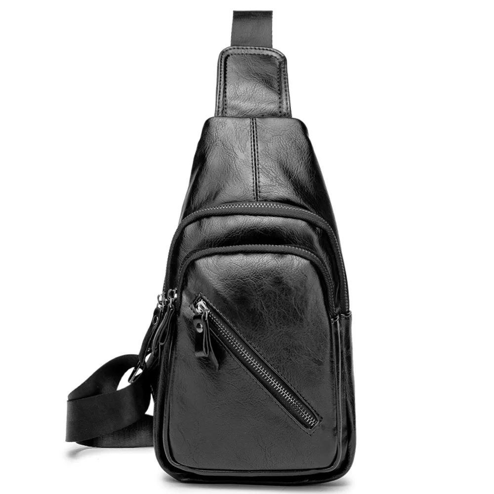 

TRSYPHXM 2025 New men's crossbody chest bag Korean version fashionable casual single shoulder backpack PU leather bag