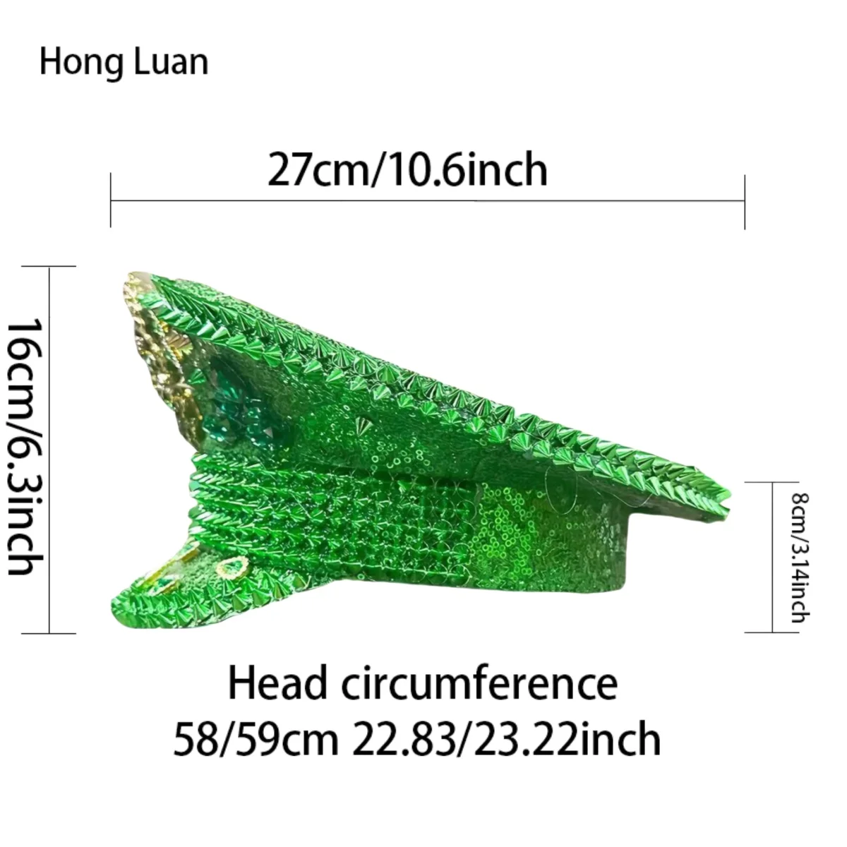 HongLuan Yellow Laser Leather Loop Captain Hat Rhinestone & Military Caps for Woman, Rave Festivals Accessories ＆ Party Cap Man