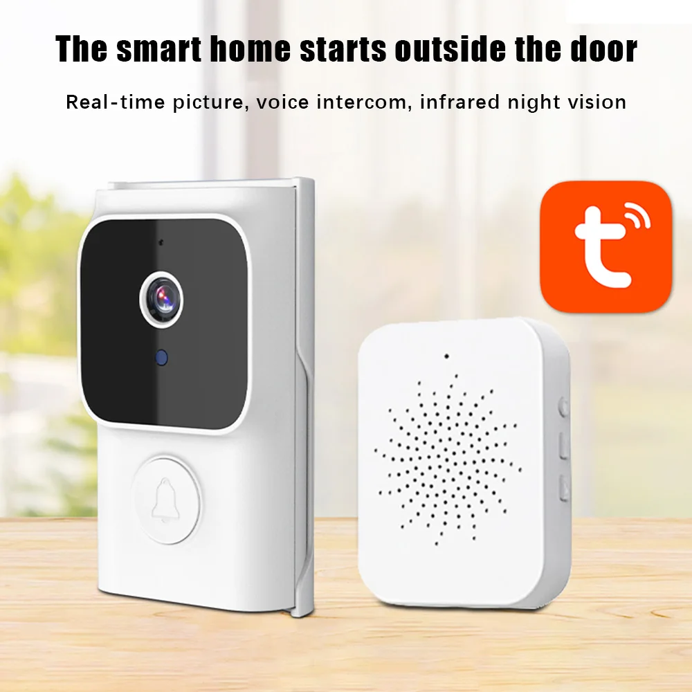 Video Doorbell Wireless Smart Doorbell Camera w/ Tuya APP 2.4G WiFi 720P Remote Visual Call 2-Way Audio Infrared Night Viewing