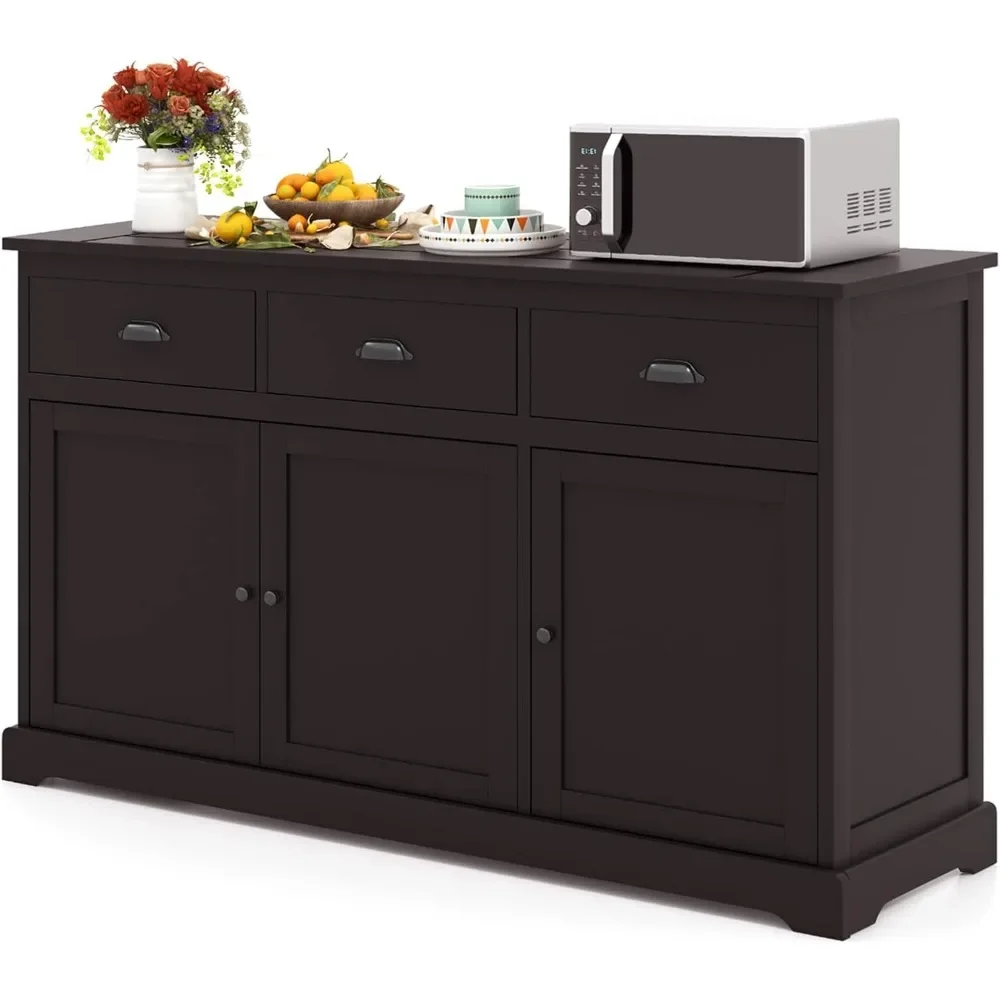 Sideboard with 2 cabinets and 3 drawers, spacious tabletop, adjustable shelves, modern sideboard for kitchen, dining room