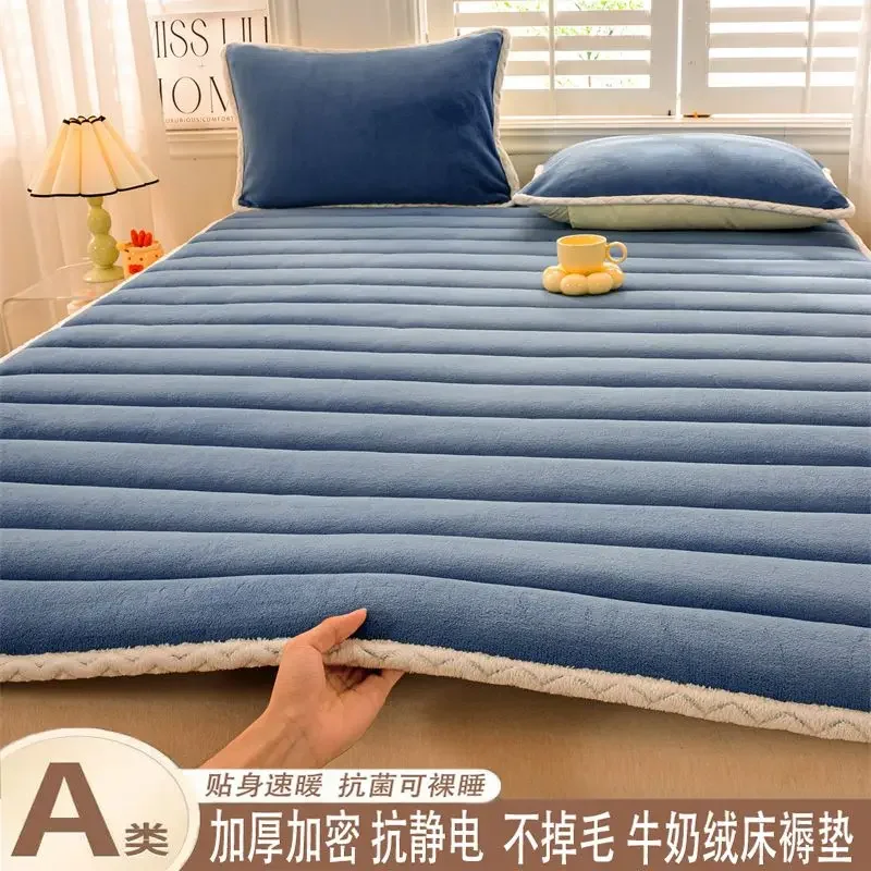 Winter Thicken Warm Soft Mattress Toppers Dormitory Single Thin Mat Luxury Bedspread Bed Sheet Fold Non-slip Mattress Cover