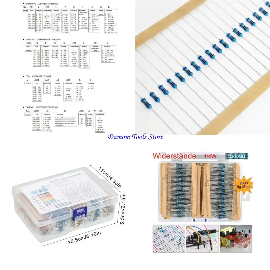 57BE 2600Pcs Resistors Assortment Kits 1/4 Watt Metal Film Resistors Easy to Use