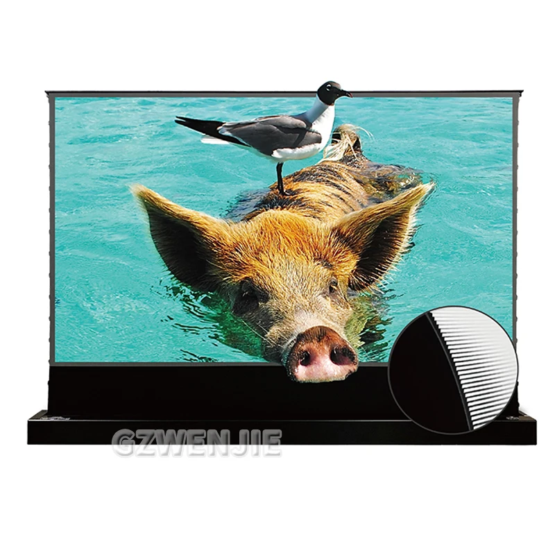 84/92/100Inch 4K Electric Motorized Floor Rising Projection Screen CBSP Black Screen Use For Ultra Short Focal Projectors