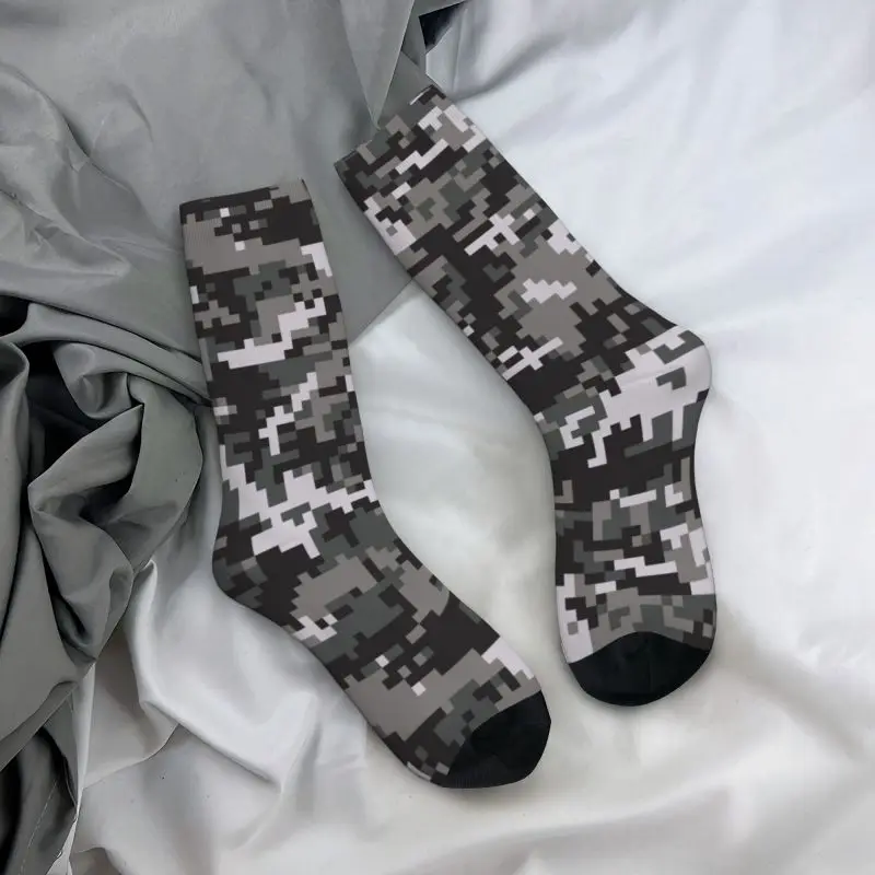 Harajuku Black And Gray Digital Military Camouflage Socks Women Men Warm 3D Printed Army Camo Football Sports Socks