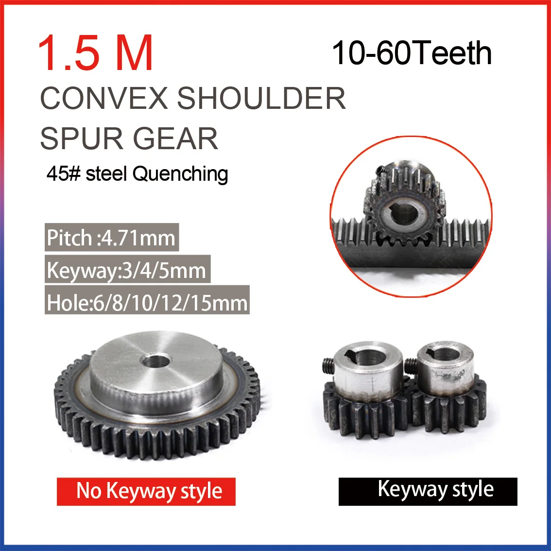 1Pcs Spur Gear Pinion With Step 1.5M 10/12/14/15/16T-60Teeth Hole 6/8/10/12/15mm 45# Steel Major Gear Cnc Gear Rack Transmission