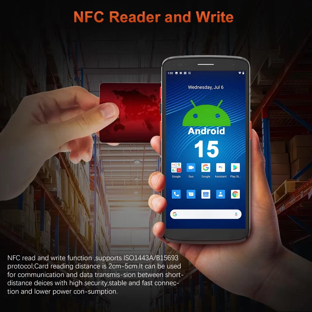 Handheld 6-inch Android 15 Scanner IP67 Waterproof & Shockproof PDA Data Collection Manager 4G NFC GPS Barcode Reader